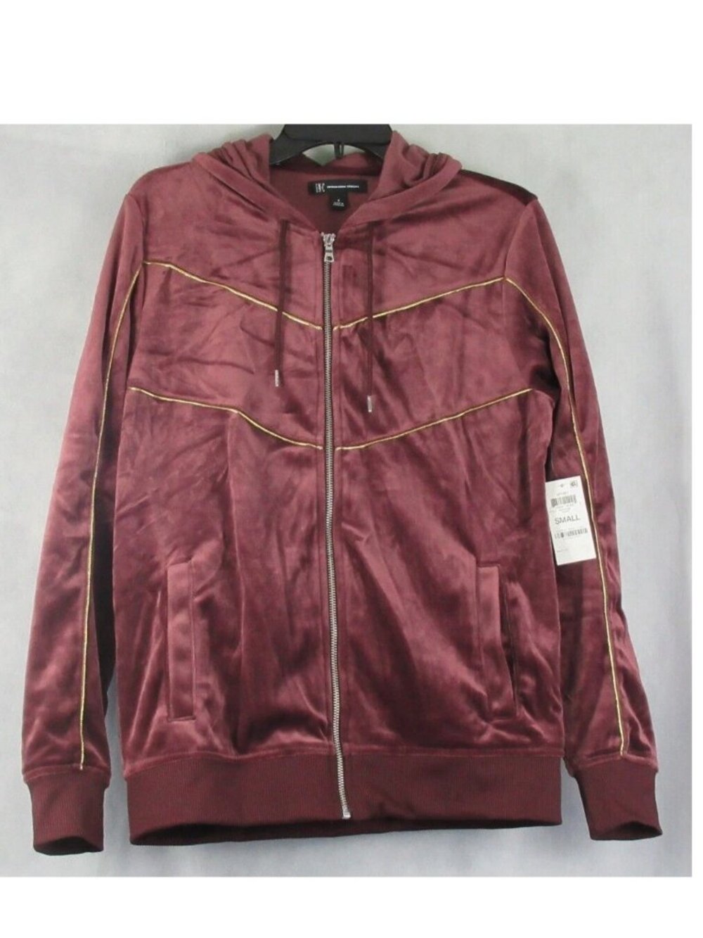 INC International Concepts Men's Full-Zip Hooded Jacket, Wine Red, Small